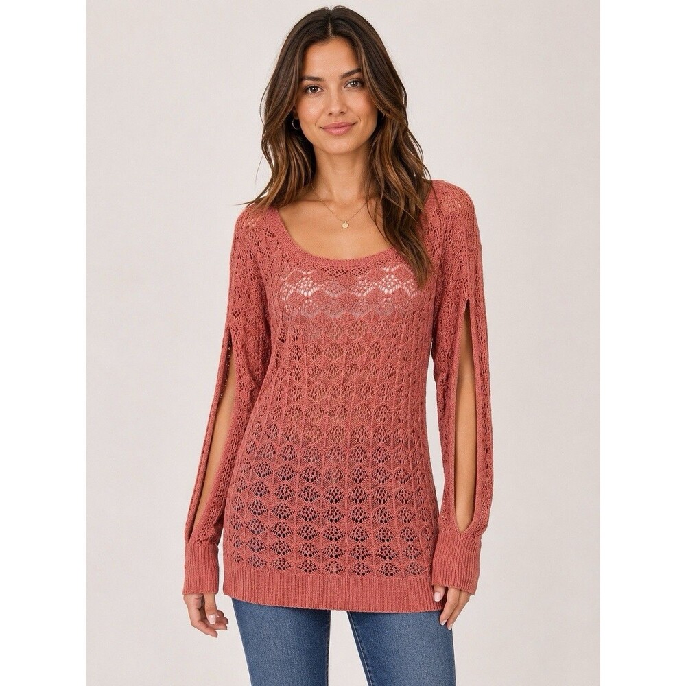 Soho Women’s Large Tunic Crochet Sweater Rose Boho Hippie Layering